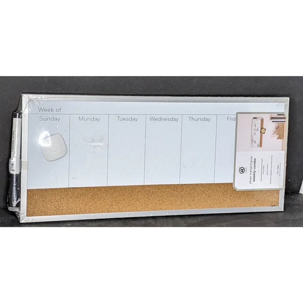 U Brands 358U Magnetic Dry Erase/Cork Weekly Calendar Board 7 x 16